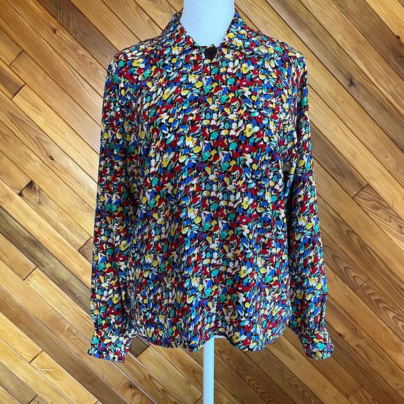 Vintage 80s/90s Abstract Floral Silk Button Up - Picture 1 of 5